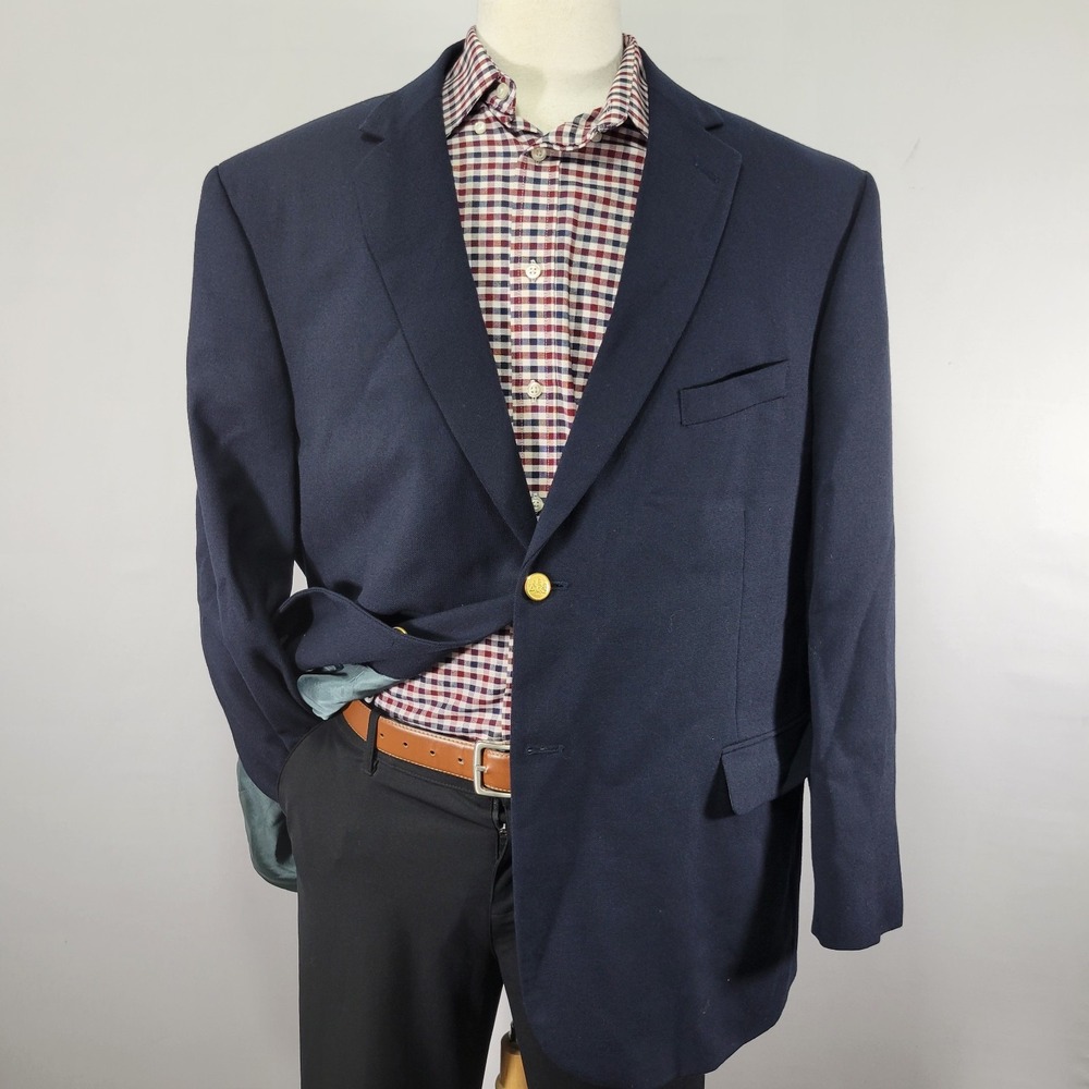VTG Stafford Men's Sport Coat Blazer Two Button Deep Navy Polyester Wool‎ 48R